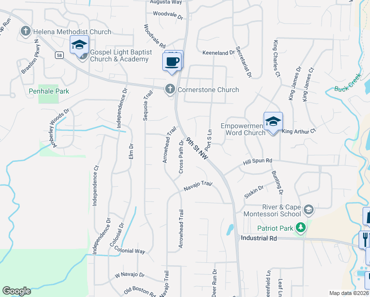 map of restaurants, bars, coffee shops, grocery stores, and more near 1471 Cross Path Drive in Alabaster