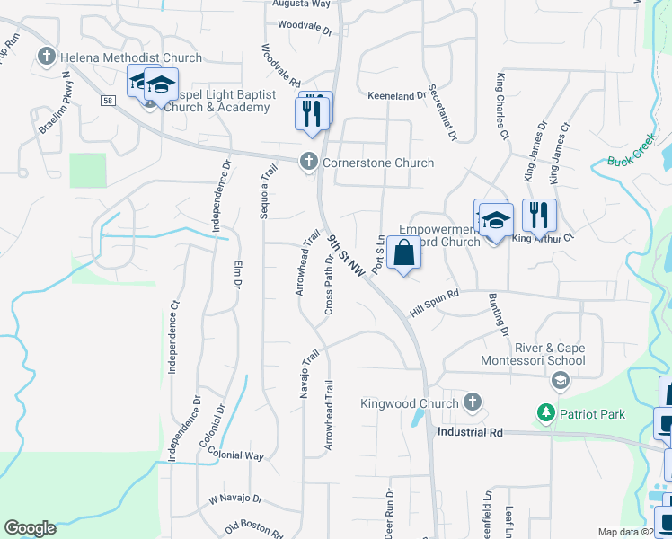 map of restaurants, bars, coffee shops, grocery stores, and more near 1460 Cross Path Drive in Alabaster