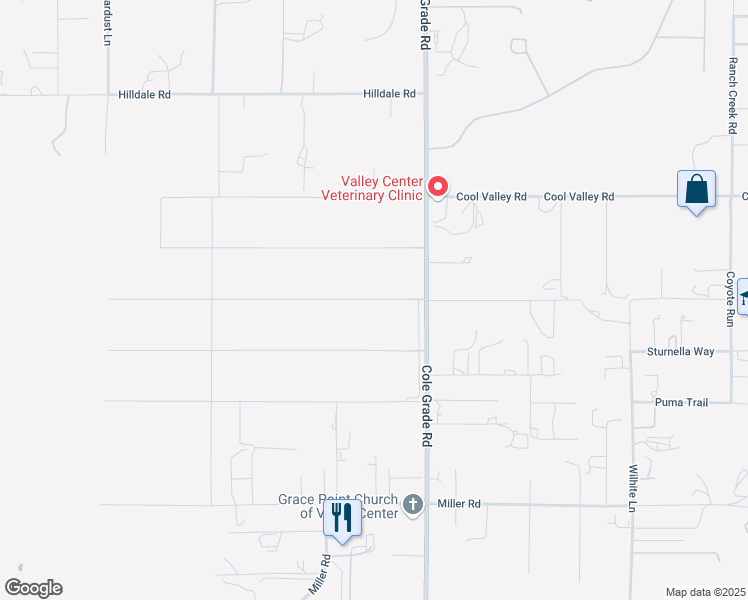 map of restaurants, bars, coffee shops, grocery stores, and more near 30237 Cole Grade Road in Valley Center