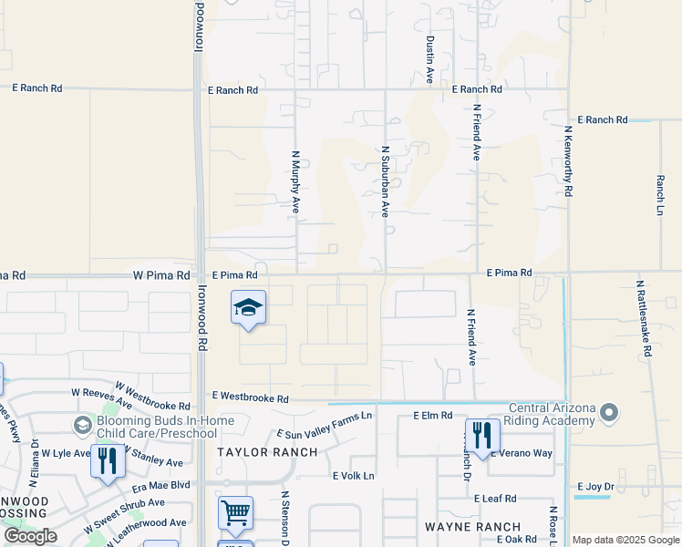 map of restaurants, bars, coffee shops, grocery stores, and more near 837 East Pima Road in San Tan Valley