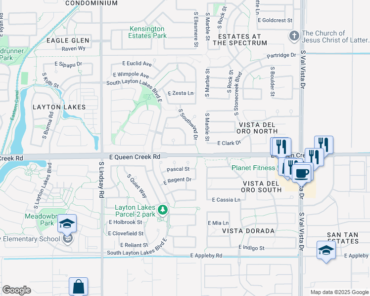map of restaurants, bars, coffee shops, grocery stores, and more near 1133 East Buckingham Avenue in Gilbert