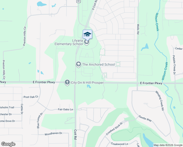 map of restaurants, bars, coffee shops, grocery stores, and more near 1400 Red Rose Trail in Celina
