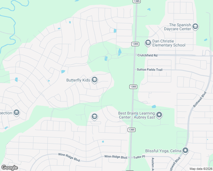 map of restaurants, bars, coffee shops, grocery stores, and more near 1724 Canter Court in Aubrey