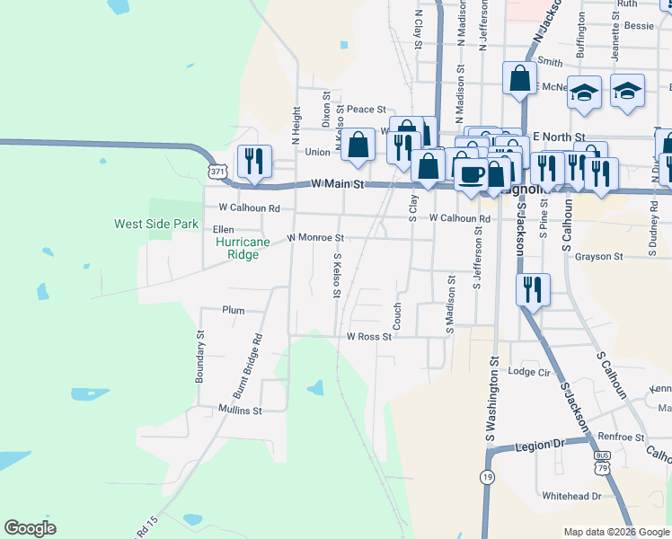 map of restaurants, bars, coffee shops, grocery stores, and more near 402 South Kelso Street in Magnolia