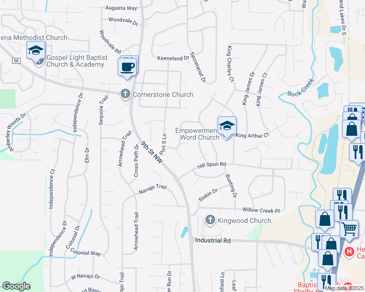 map of restaurants, bars, coffee shops, grocery stores, and more near 100 Yachtsman Street in Alabaster