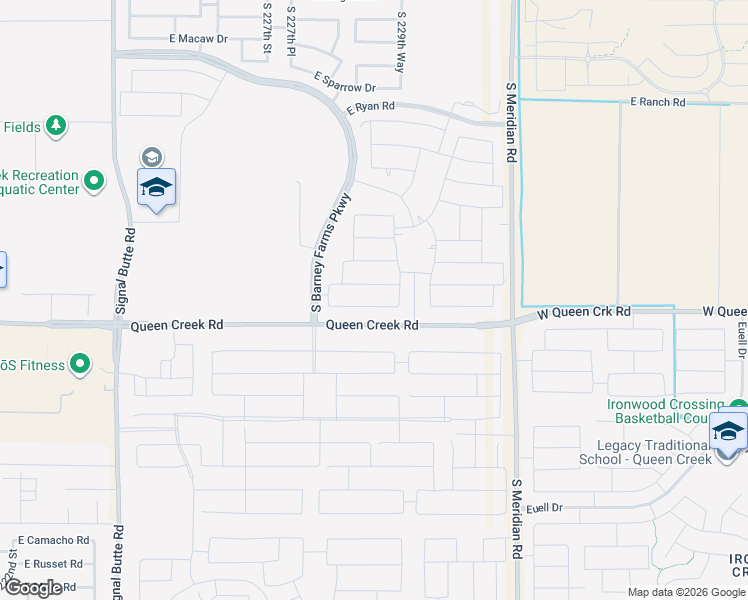 map of restaurants, bars, coffee shops, grocery stores, and more near 22892 East Thornton Road in Queen Creek