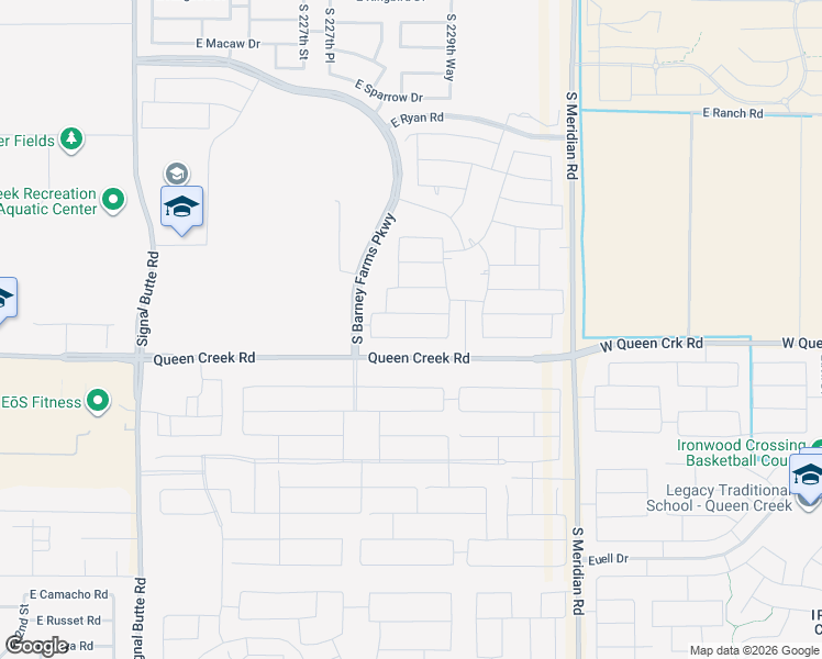 map of restaurants, bars, coffee shops, grocery stores, and more near 22892 East Thornton Road in Queen Creek