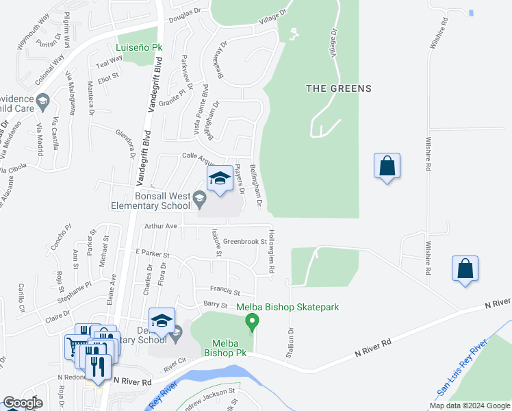 map of restaurants, bars, coffee shops, grocery stores, and more near 1311 Bellingham Drive in Oceanside