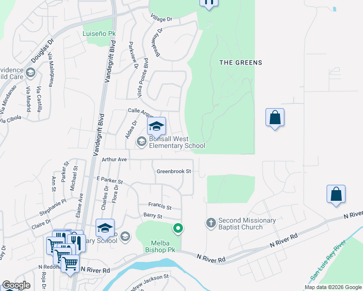 map of restaurants, bars, coffee shops, grocery stores, and more near 1311 Bellingham Drive in Oceanside