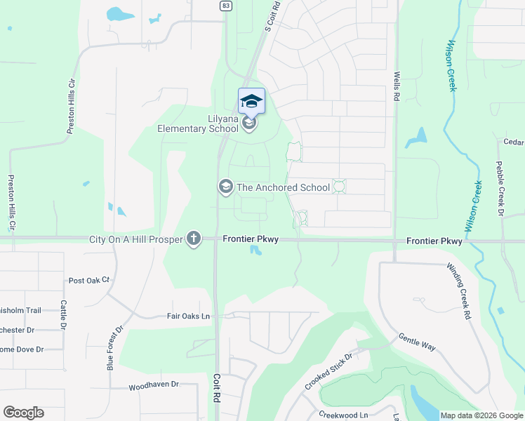 map of restaurants, bars, coffee shops, grocery stores, and more near 1400 Red Rose Trail in Celina