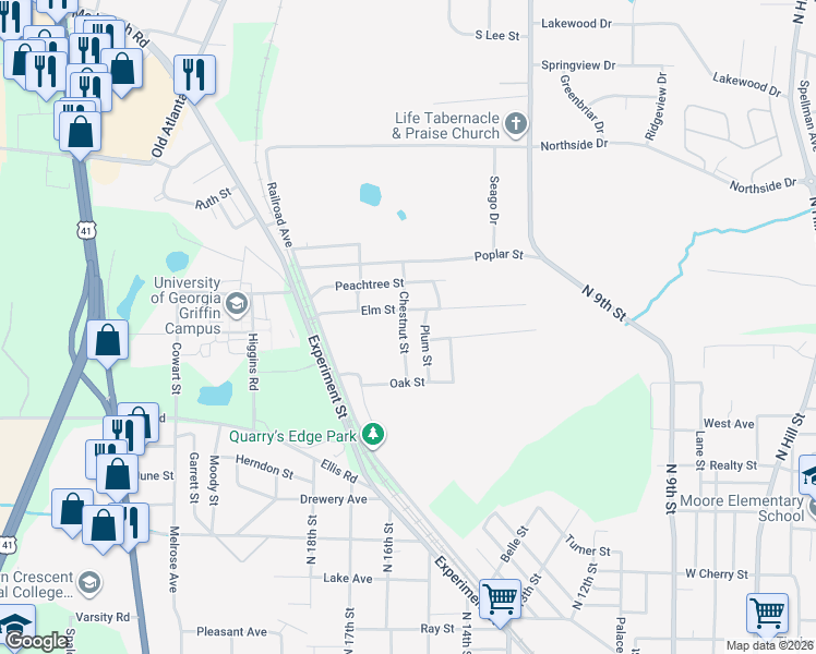 map of restaurants, bars, coffee shops, grocery stores, and more near 26 Chestnut Street in Griffin