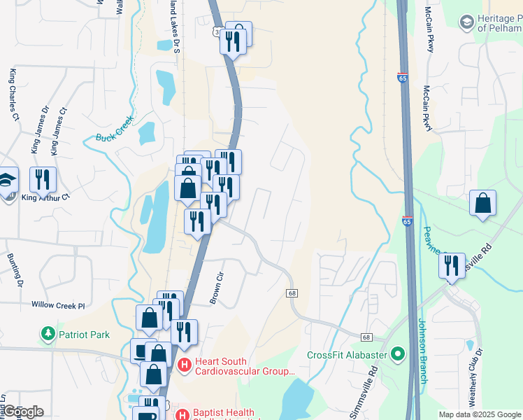 map of restaurants, bars, coffee shops, grocery stores, and more near 158 Village Ln in Pelham