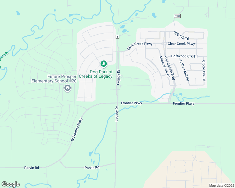 map of restaurants, bars, coffee shops, grocery stores, and more near 4525 South Legacy Drive in Prosper