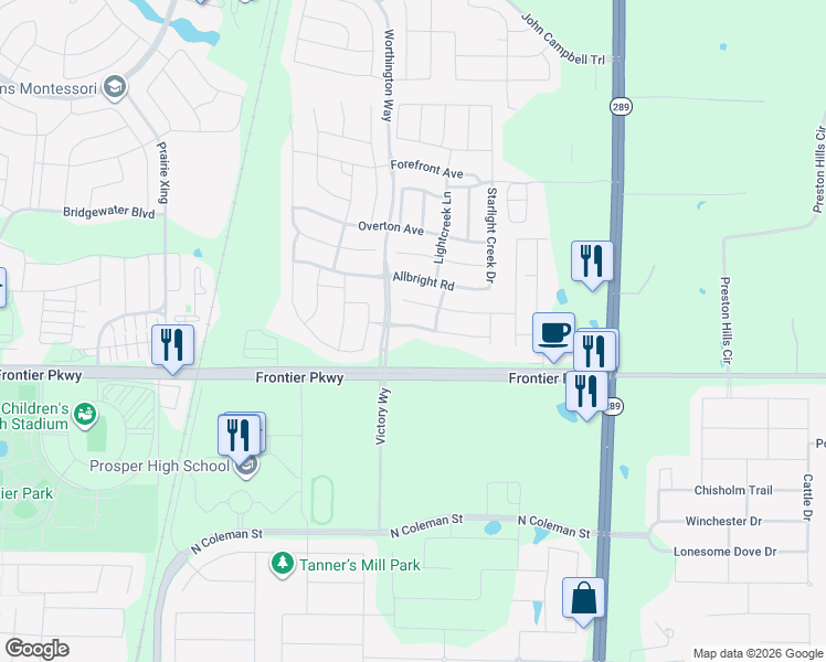 map of restaurants, bars, coffee shops, grocery stores, and more near 604 Barnstorm Drive in Celina
