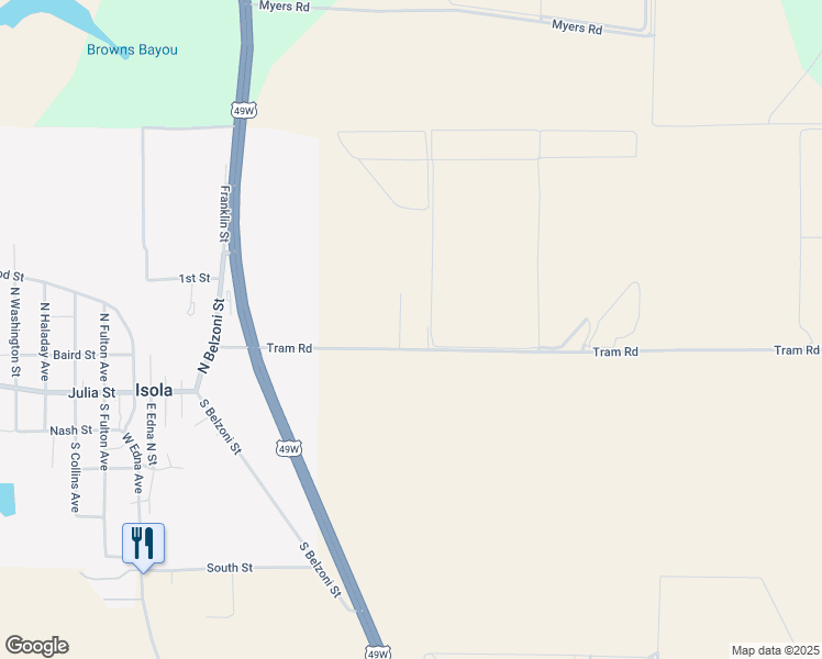 map of restaurants, bars, coffee shops, grocery stores, and more near 453 Tram Road in Isola