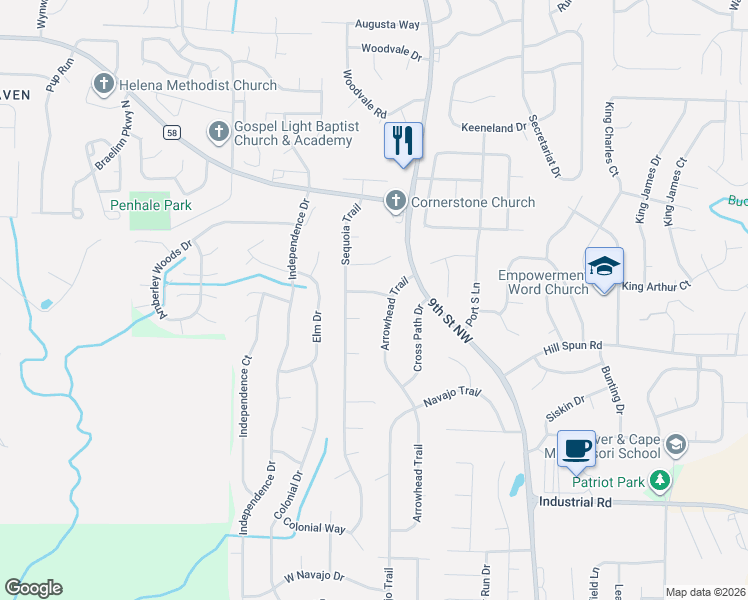 map of restaurants, bars, coffee shops, grocery stores, and more near 1211 Morning Star Lane in Alabaster