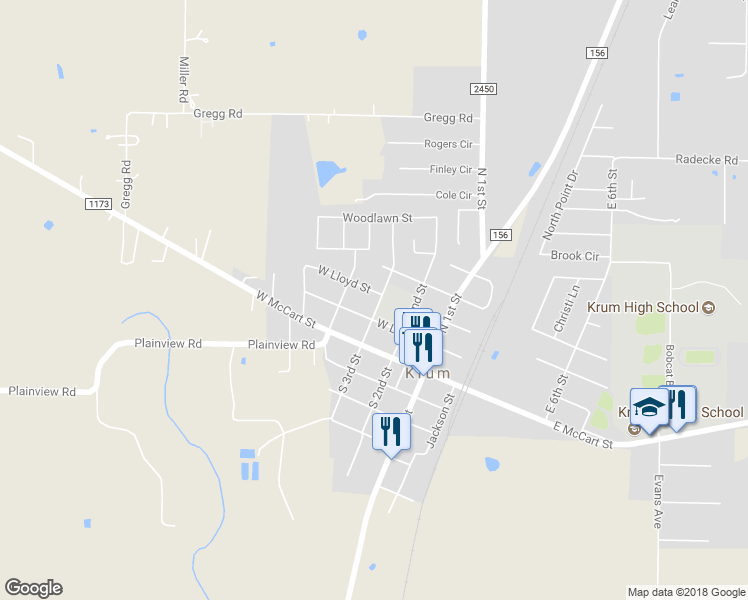 map of restaurants, bars, coffee shops, grocery stores, and more near 209 North 3rd Street in Krum