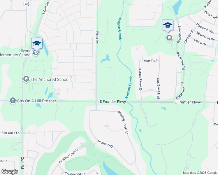 map of restaurants, bars, coffee shops, grocery stores, and more near 2626 Twelve Oaks Lane in Prosper