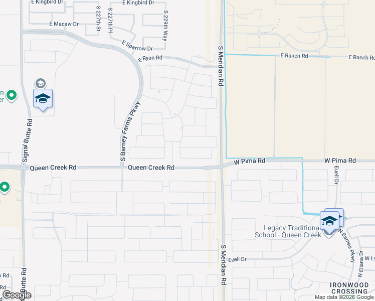 map of restaurants, bars, coffee shops, grocery stores, and more near Queen Creek Road in Queen Creek