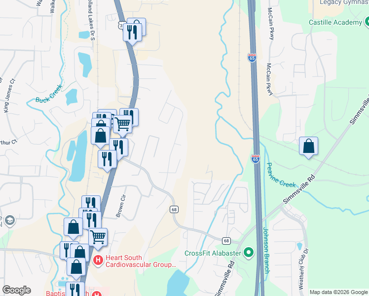 map of restaurants, bars, coffee shops, grocery stores, and more near 308 High Ridge Court in Pelham