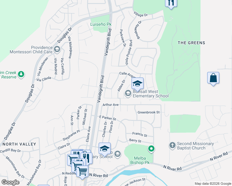 map of restaurants, bars, coffee shops, grocery stores, and more near 761 Aldea Drive in Oceanside