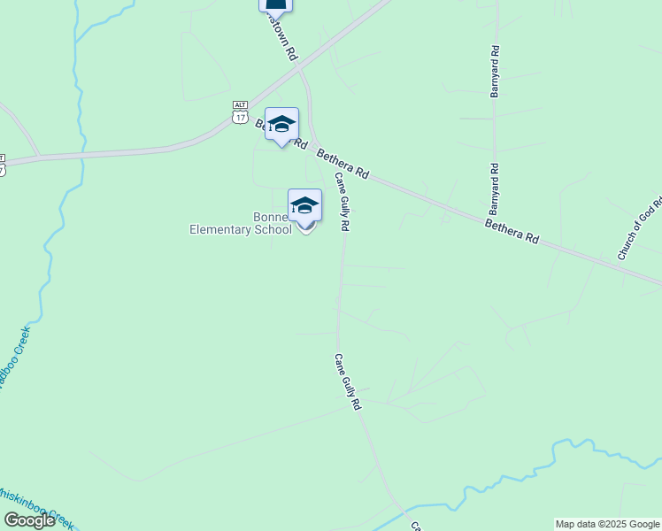 map of restaurants, bars, coffee shops, grocery stores, and more near 2175 Cane Gully Road in Moncks Corner
