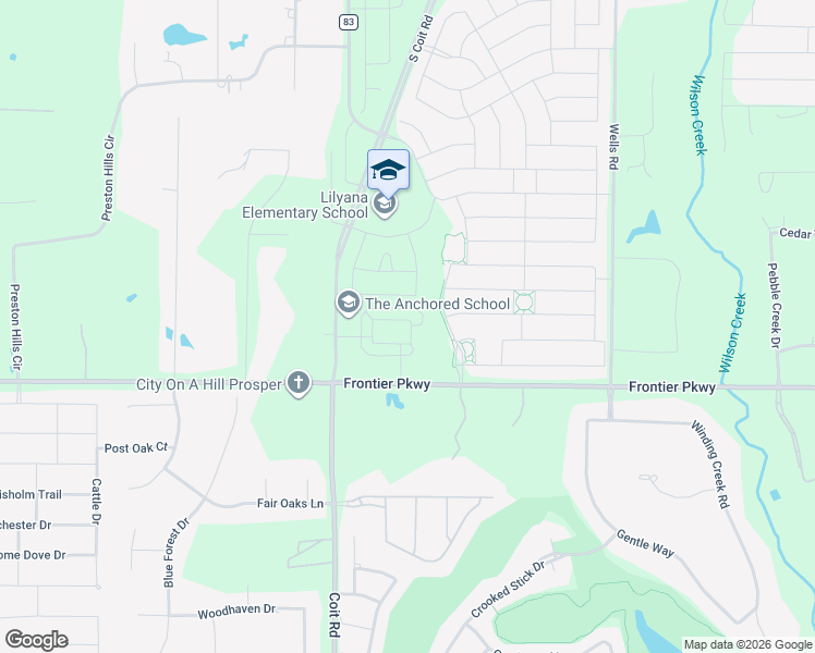 map of restaurants, bars, coffee shops, grocery stores, and more near 1400 Red Rose Trail in Celina