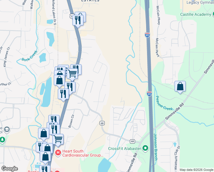 map of restaurants, bars, coffee shops, grocery stores, and more near 308 High Ridge Court in Pelham