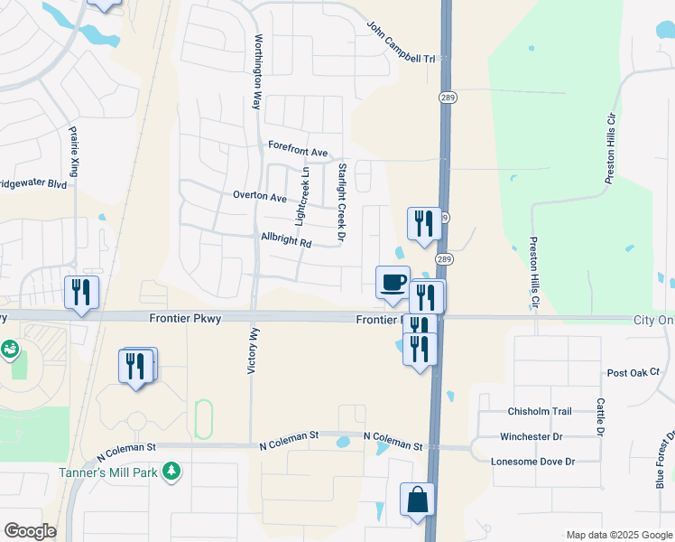 map of restaurants, bars, coffee shops, grocery stores, and more near 404 Stableford Street in Celina