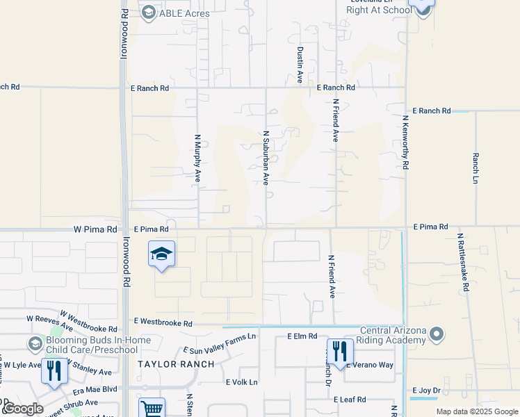 map of restaurants, bars, coffee shops, grocery stores, and more near 42446 North Suburban Avenue in San Tan Valley
