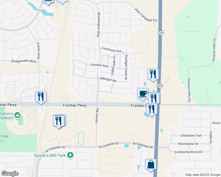 map of restaurants, bars, coffee shops, grocery stores, and more near 505 Barnstorm Drive in Celina