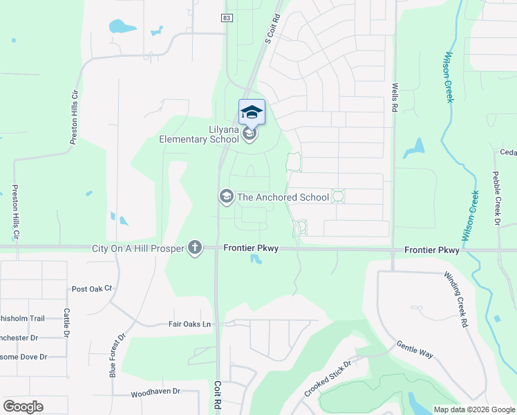 map of restaurants, bars, coffee shops, grocery stores, and more near 1400 Red Rose Trail in Celina