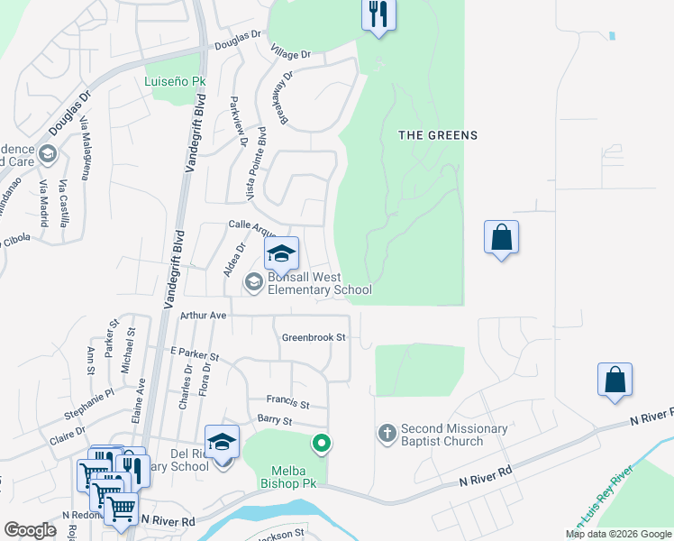 map of restaurants, bars, coffee shops, grocery stores, and more near 1292 Bellingham Drive in Oceanside