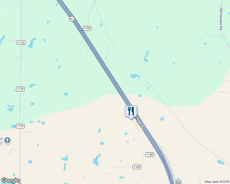 map of restaurants, bars, coffee shops, grocery stores, and more near 2141 U.S. 287 in Decatur