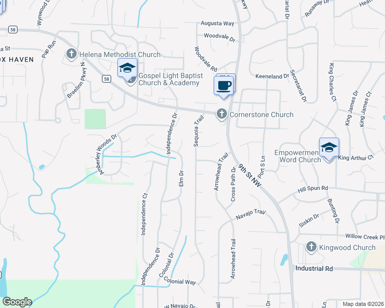 map of restaurants, bars, coffee shops, grocery stores, and more near 1527 Sequoia Trail in Alabaster