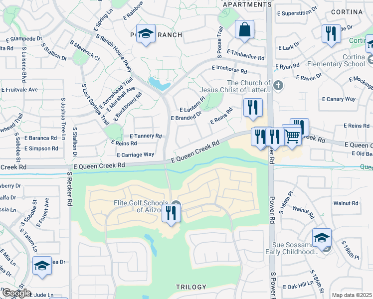 map of restaurants, bars, coffee shops, grocery stores, and more near 4722 South Pablo Pass Court in Gilbert