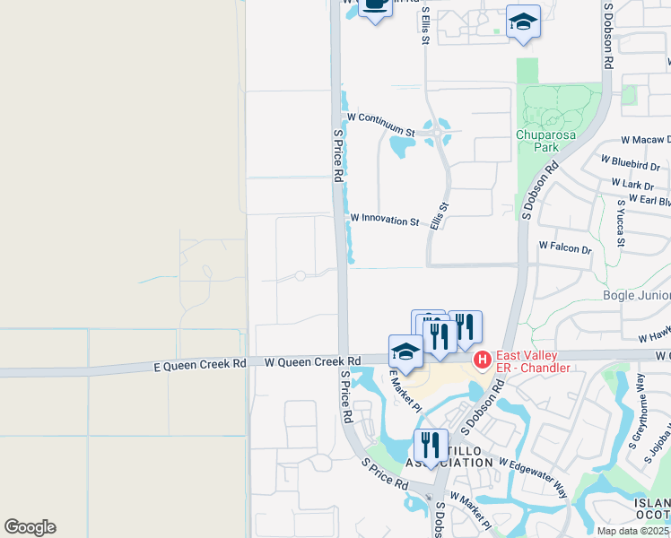 map of restaurants, bars, coffee shops, grocery stores, and more near 2700 South Price Road in Chandler