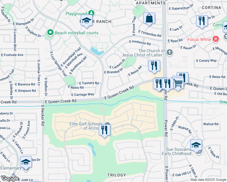 map of restaurants, bars, coffee shops, grocery stores, and more near 4722 South Pablo Pass Court in Gilbert