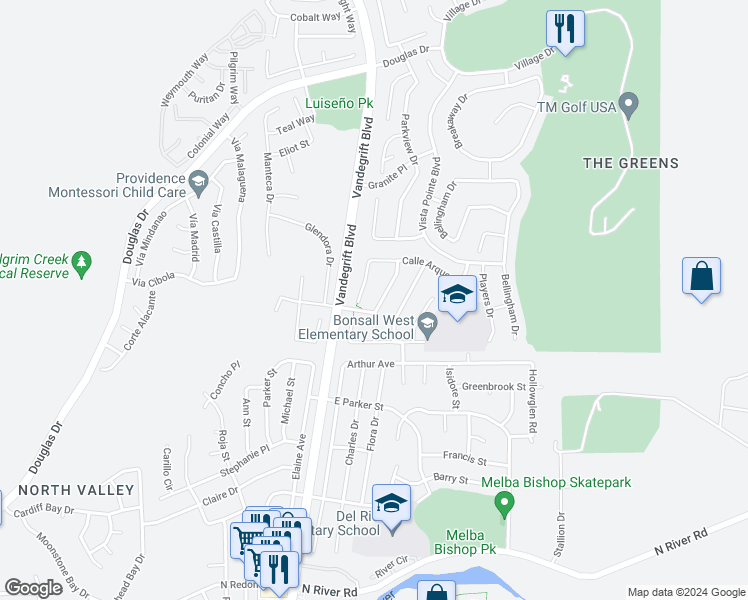 map of restaurants, bars, coffee shops, grocery stores, and more near 779 El Caballo Drive in Oceanside