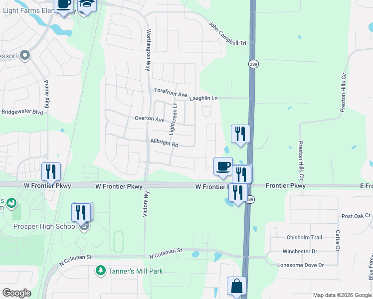 map of restaurants, bars, coffee shops, grocery stores, and more near 405 Allbright Road in Celina