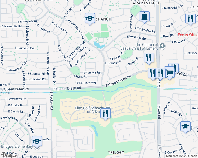 map of restaurants, bars, coffee shops, grocery stores, and more near 4745 South Rim Road in Gilbert