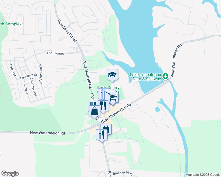 map of restaurants, bars, coffee shops, grocery stores, and more near 2100 Rock Quarry Drive in Tuscaloosa