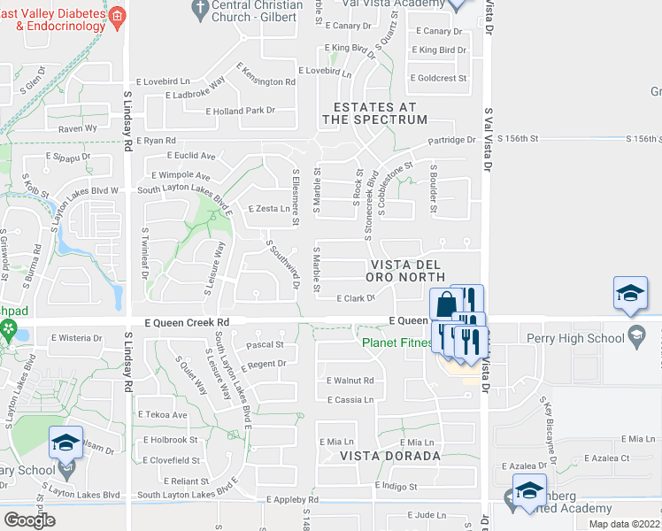 map of restaurants, bars, coffee shops, grocery stores, and more near 1237 Bautista Road in Gilbert