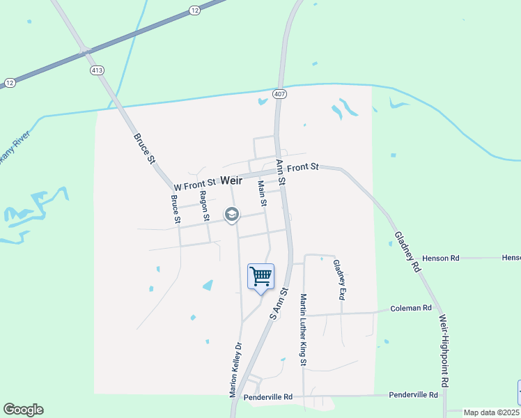 map of restaurants, bars, coffee shops, grocery stores, and more near 202 Main Street in Weir