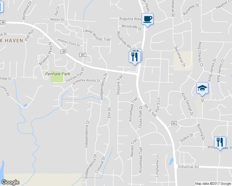 map of restaurants, bars, coffee shops, grocery stores, and more near 1527 Sequoia Trail in Alabaster
