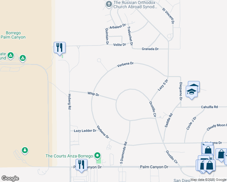 map of restaurants, bars, coffee shops, grocery stores, and more near 311 Ocotillo Circle in Julian
