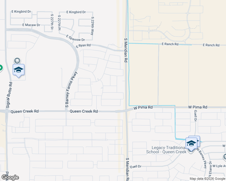 map of restaurants, bars, coffee shops, grocery stores, and more near 23112 East Carriage Way in Queen Creek