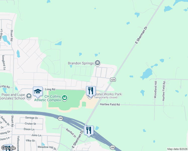 map of restaurants, bars, coffee shops, grocery stores, and more near 5301 Basham Lane in Denton