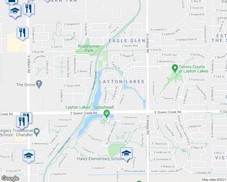 map of restaurants, bars, coffee shops, grocery stores, and more near 4667 South Burma Road in Gilbert