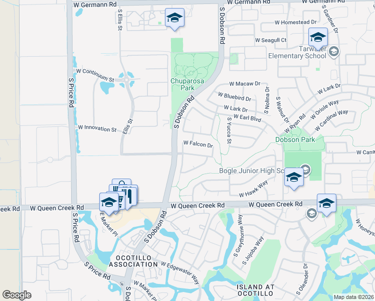 map of restaurants, bars, coffee shops, grocery stores, and more near 1974 West Mockingbird Drive in Chandler